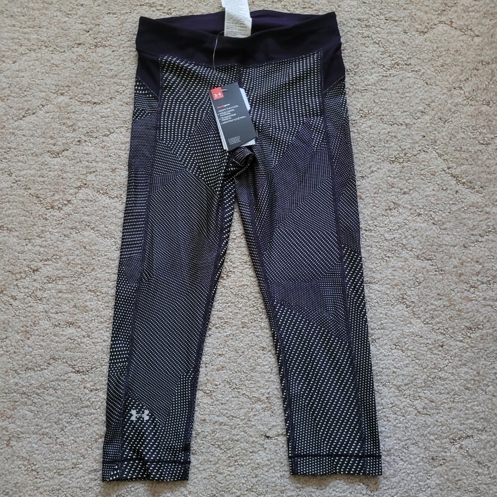 NWT Under Armour Purple and Yellow Print Crop Leggings